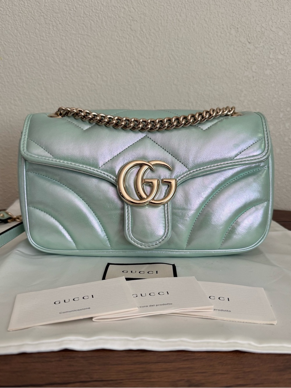 GUCCI GG Marmont Limited Edition Iridescent Calf Leather Chain Bag